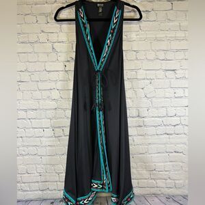 Coco Reef Black Aztec Trim Handkerchief Hem Vacation Party Swim Coverup Dress XL